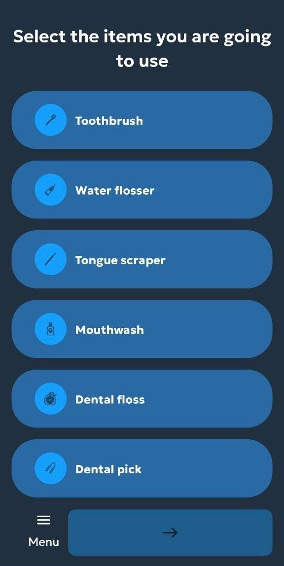 Select oral care items screen